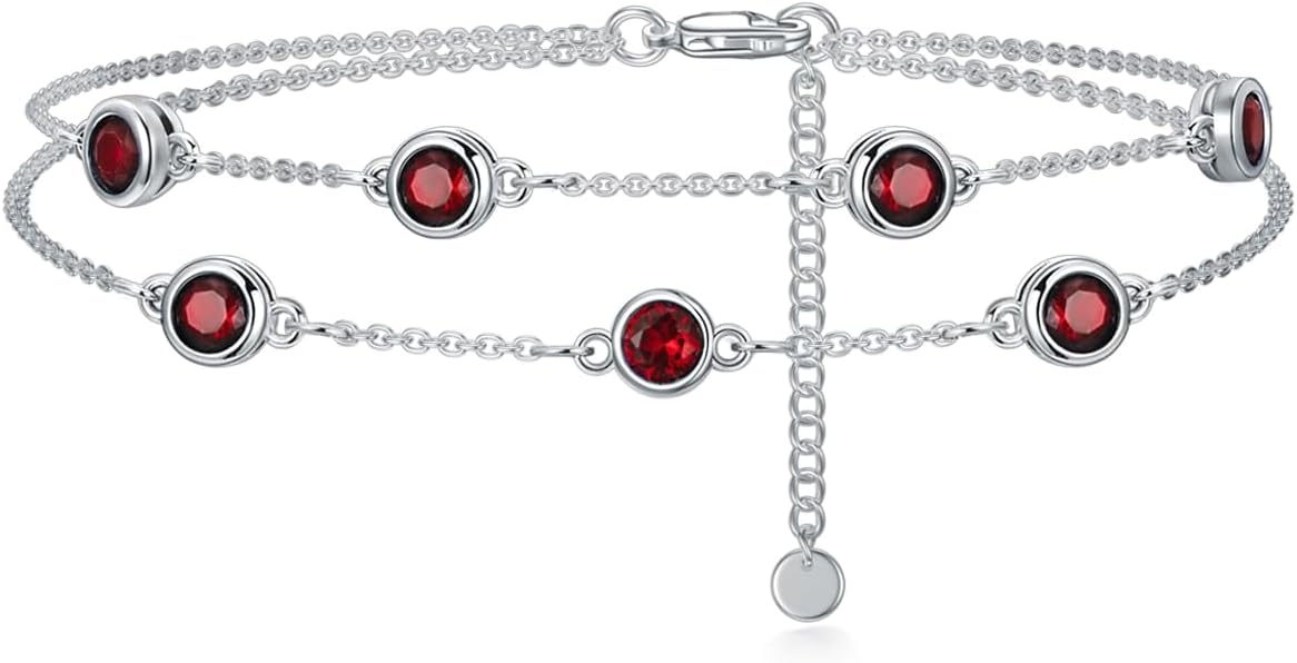 Dorunmo Birthstone Anklet Bracelets for Women 925 Sterling Silver Birthday Mother's Day Jewelry Gifts for Wife Mother Her