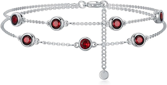 Dorunmo Birthstone Anklet Bracelets for Women 925 Sterling Silver Birthday Mother's Day Jewelry Gifts for Wife Mother Her