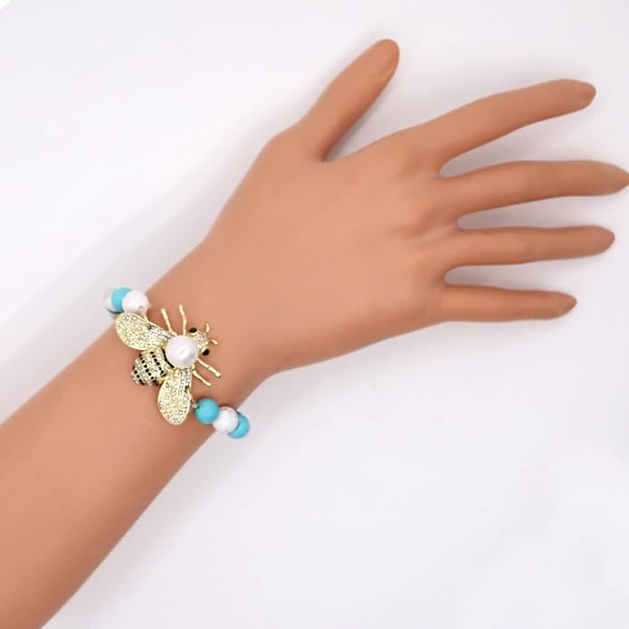 Honey Bee Brooches Crystal Insect Themed Bee Brooch Animal Fashion Shell Pearl Brooch Pin Gold Tone