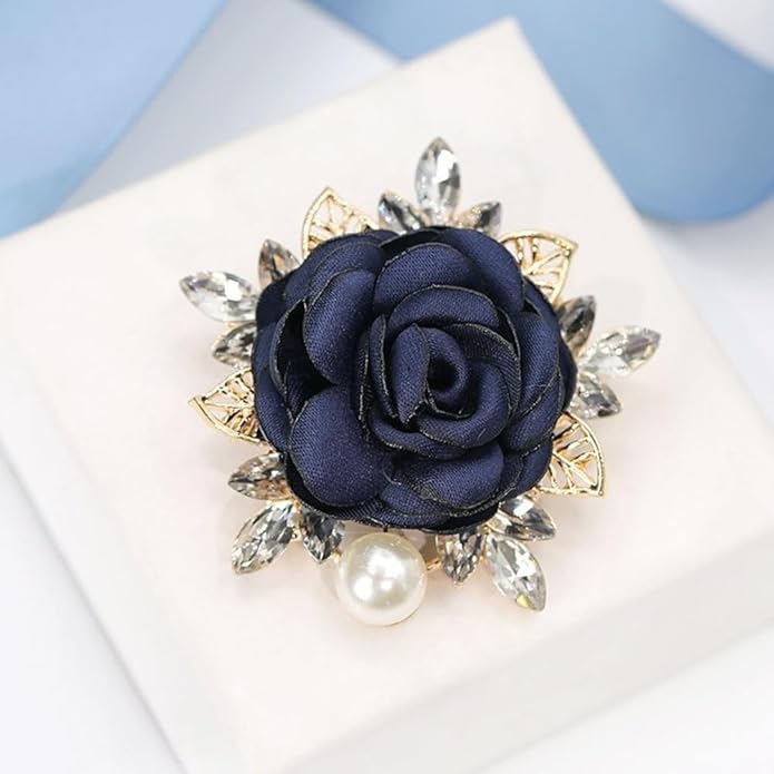Elegant Rose Flower Brooch Pin for Women Men Wedding Party Gentleman's Essentials Handmade Imitation Crystal Pearl Fabric Flower Lapel Pin Dress Suit Accessories Boutonniere Ideas Gift