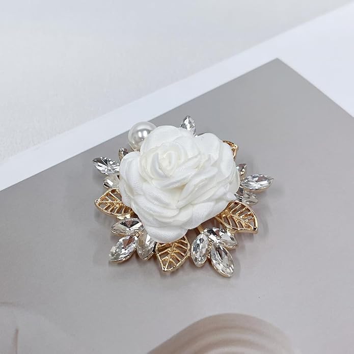 Elegant Rose Flower Brooch Pin for Women Men Wedding Party Gentleman's Essentials Handmade Imitation Crystal Pearl Fabric Flower Lapel Pin Dress Suit Accessories Boutonniere Ideas Gift