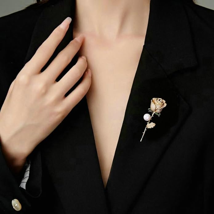 14K Gold Moissanite Rose Flower Brooch - Chic & Elegant Jacket Pin, Ideal Mother's Day Gift, Timeless Women's Accessory, Ideal for Special Occasions