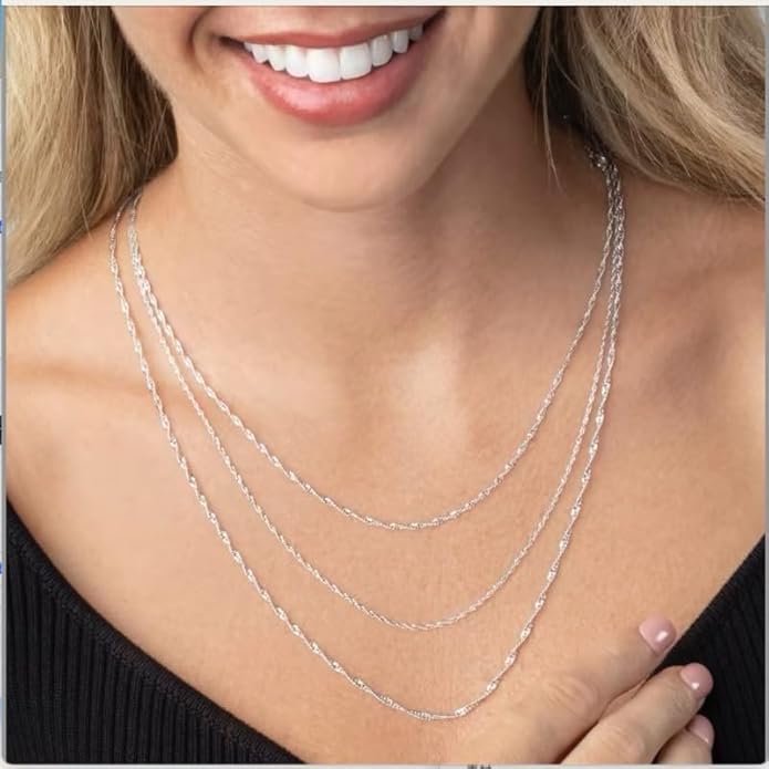925 Sterling Silver Singapore Chain Lobster Clasp Paperclip Necklace for Women Sparkling Chain 2mm2.5mm3mm4mm5mm Gifts for Her