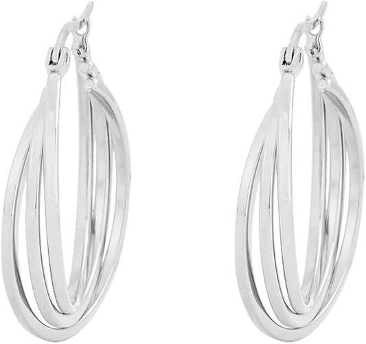 Edforce Women's Stainless Steel Overlapping Triple Hoop Earrings, (25mm-35mm)