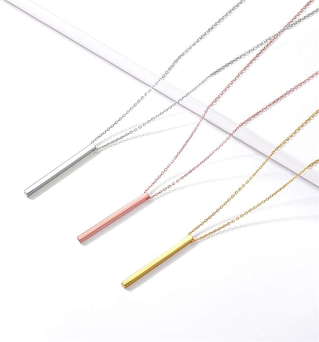 ChicSilver Customizable Vertical Bar Pendant Necklace 925 Sterling Silver Y Necklace Simple Fashion Jewelry Gifts for Women