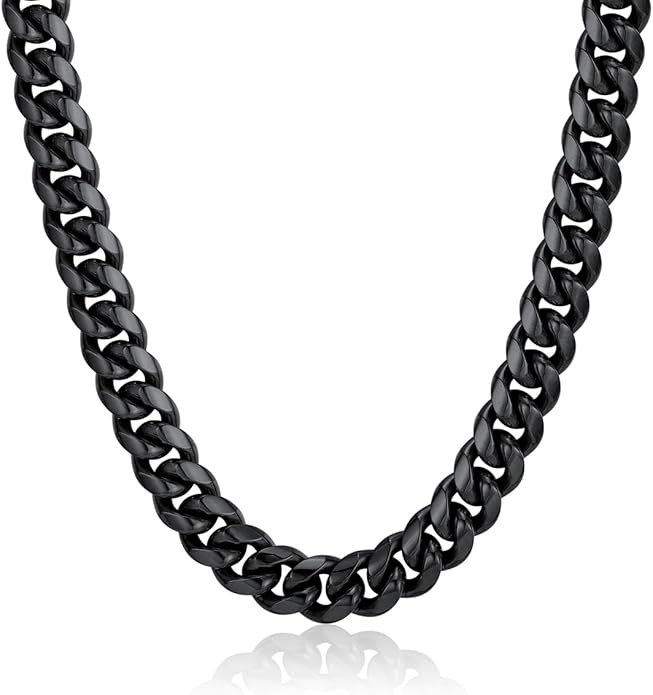 ChainsPro Chunky Miami Cuban Link Chains for Men,Stainless Steel Cuban Chain Necklace,4.8/6/10/14mm Width,No Tarnish& Thick Hip Hop Jewelry,18-30 inch Length, Black/Gold Plated/Silver,Send Gift Box