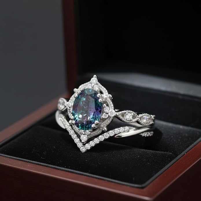 Oval Cut Vintage Gemstone Engagement Rings set for Women S925 Sterling Silver/10K/14K/18K Gold Birthstone Promise Anniversary Bridal Set Ring for her