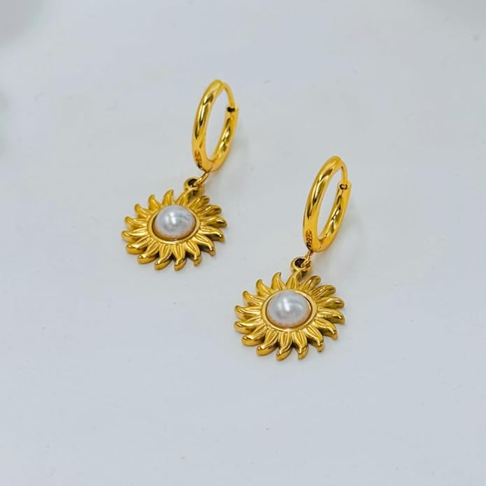 Sunburst Heart Dangle Hoop Earrings, 18K Gold Plated hypoallergenic Stainless Steel Cute Jewelry for Women daily Wear