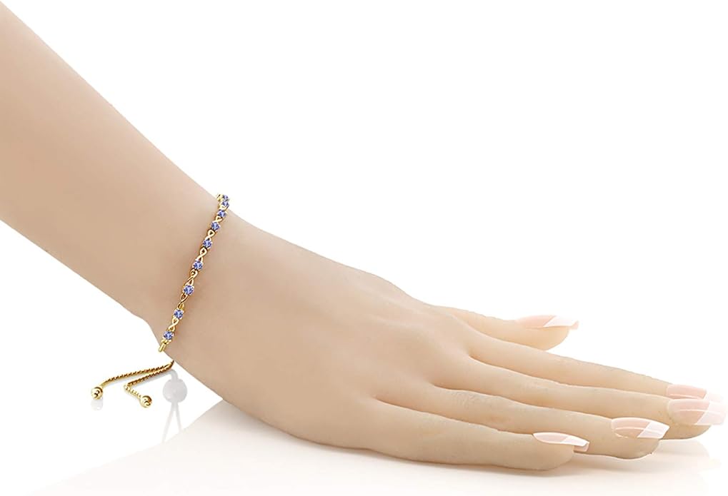 Gem Stone King Round Gemstone Birthstone Tennis Bracelet For Women | 925 Sterling Silver | 2.5MM Round | Fits Up To 9 Inch Wrist | Adjustable Bolo Bracelet For Women | Easy-On Easy-Off