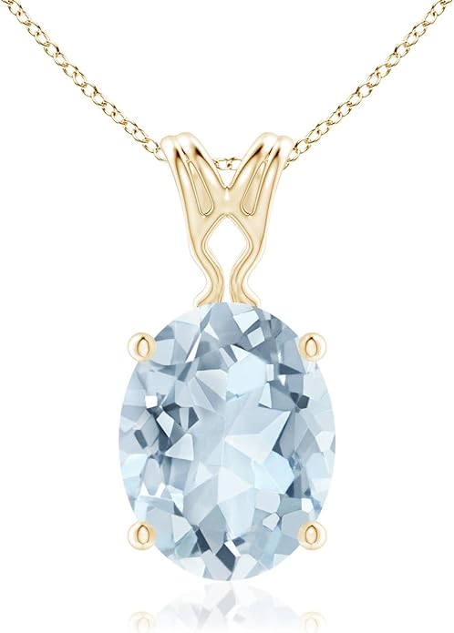 Angara Natural Aquamarine Solitaire Pendant for Women | Vintage in 14K Solid Gold/Platinum With 18" Chain | March Birthday, Anniversary, Gemstone Jewelry Gift