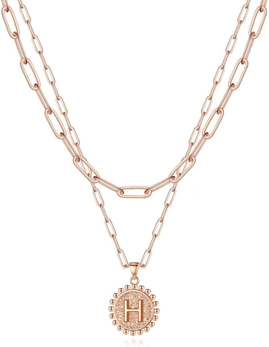 Ursteel Layered Initial Necklaces for Women, 14K-Gold-Plated Dainty Layering Paperclip Chain Necklaces for Women Jewelry