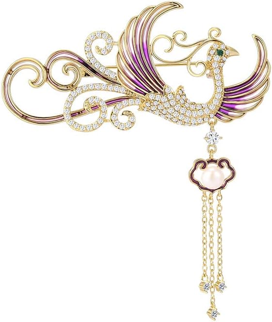 Exquisite 14K Gold Phoenix Brooch for Women, Inlaid with Moissanite and Premium Gemstones, Ideal Luxury Gift for Holidays and Special Occasions