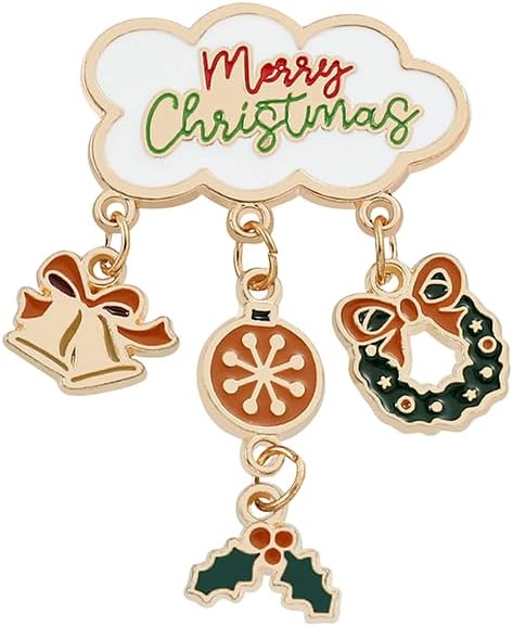 ONLYJUMP Christmas Bell Brooch Pins for Women Girls Lovely Crystal Christmass Tree Snowflake Bell Reindeer Snowman Brooches Colorful Xmas Enamel Pins Holiday Party Gift