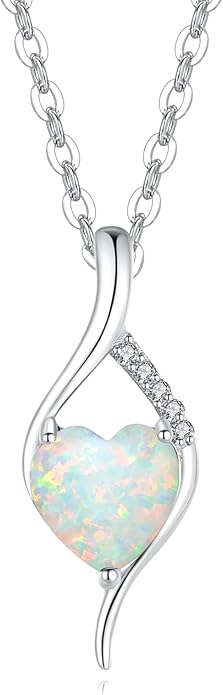 FANCIME 14K Solid White Gold Birthstone Necklace Genuine or Created 6mm Heart Gemstone Pendant with Lab Grow Diamonds Sterling Silver Chain Fine Jewelry Anniversary Birthday Gifts for Women 16" + 2"