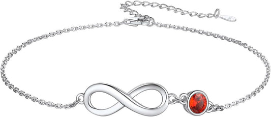Custom4U Personalized Infinity Ankle Bracelets for Women 925 Sterling Silver Anklet Bracelet Endless Love Symbol Birthstone Charm Adjustable Foot Chain Jewelry Mothers Day Gifts for Mom Wife Women Her