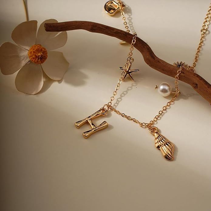 Initial Charm Anklets For Women Shell Letter Anklets Set Gold Charms Pendant Boho Summer Seashell Beach 14k Jewelry for Women Gift