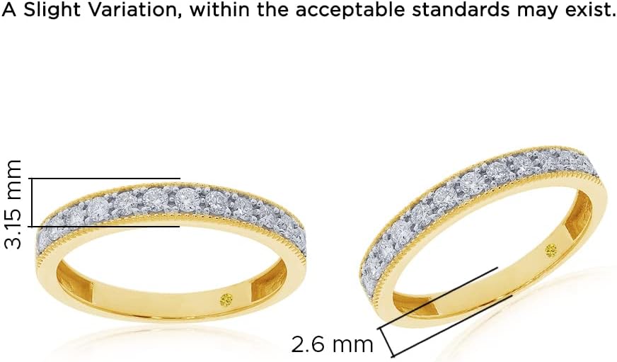 Lab Grown Diamond Wedding Bands for Women | 10K Yellow, White and Rose Gold Certified 1/10 - 1/2 Carat Milgrain Diamond Anniversary Bands, Promise Rings and Stackable Bands