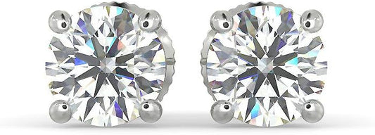 Natural Real Diamond Studs Earrings with Secure Screw Back for Women and Men, 14K Gold Round-Cut Diamond Stud Earrings