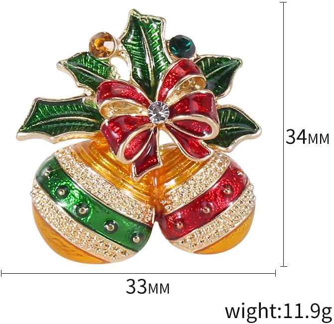 ONLYJUMP Christmas Bell Brooch Pins for Women Girls Lovely Crystal Christmass Tree Snowflake Bell Reindeer Snowman Brooches Colorful Xmas Enamel Pins Holiday Party Gift