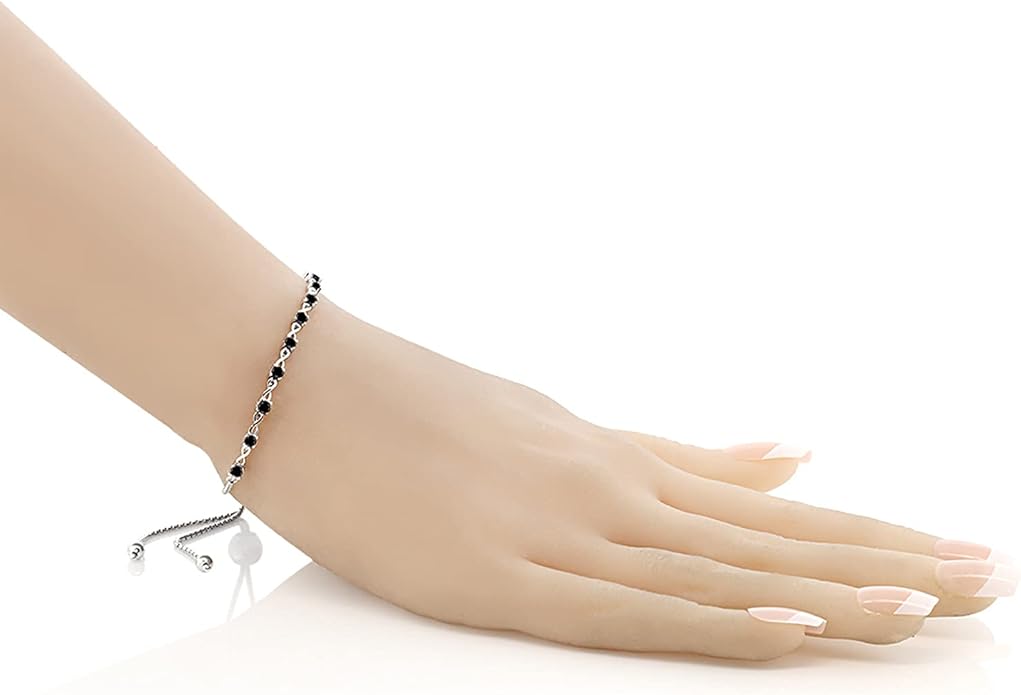 Gem Stone King Round Gemstone Birthstone Tennis Bracelet For Women | 925 Sterling Silver | 2.5MM Round | Fits Up To 9 Inch Wrist | Adjustable Bolo Bracelet For Women | Easy-On Easy-Off