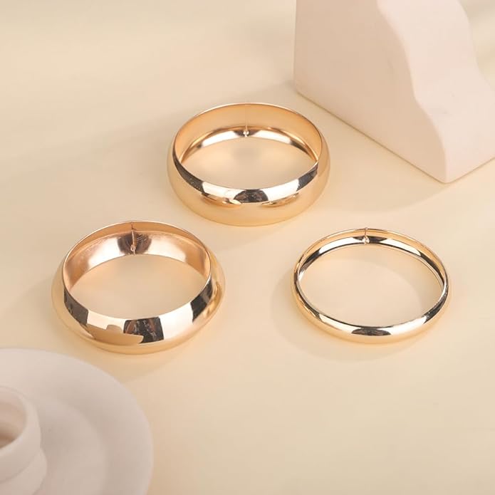 Denifery 3PCS Chunky Gold Bangle Bracelets Trendy Wide Chunky Cuff Bracelets Hammered Wrist Cuff Wrap Bracelet for Women