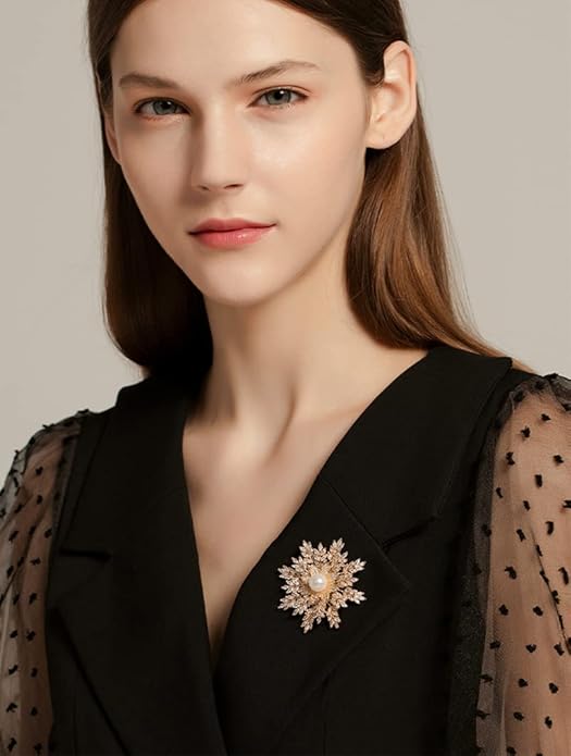 14K Gold Handmade Snowflake Brooch, Adorned with Natural Pearls and Moissanite, Sophisticated Women's Jewelry, Perfect Birthday and Special Occasion Gift