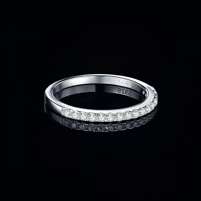 JewelryPalace 6 Stone Cubic Zirconia Half Eternity Stackable Wedding Rings for Women, 14K White Yellow Rose Gold Plated 925 Sterling Silver Promise Rings for Her, Simulated Diamond Wedding Band Ring