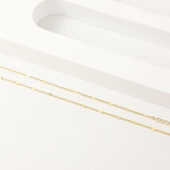 14K Gold Necklace for Women, Womens Dainty Chain Necklace Plated Shining Dots Satellite Choker Box Chain, Women Layering Necklaces