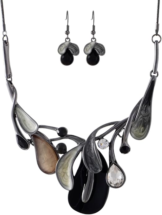 Chunky Statement Jewelry Set Vintage Retro Leaf Flower Floral Geometric Bohemian Boho Bib Necklace Earring Set Fashion Costume Jewelry for Women Girls Wedding Party Prom Unique Gift