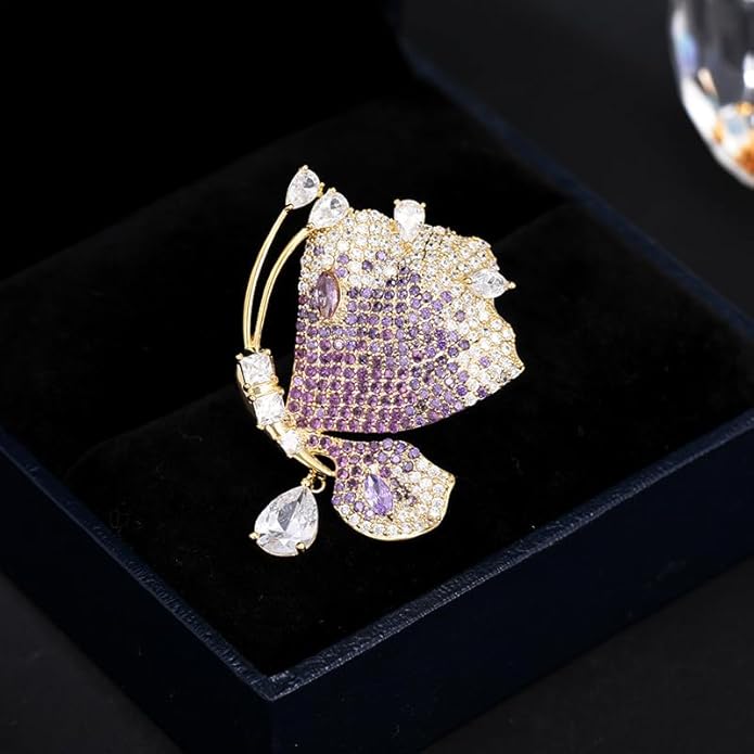 14K Gold Luxury Butterfly Brooch Sparkling Moissanite Accents & Enamel Painted Details, Retro Chic for Cheongsam, Coats & Formal Attire