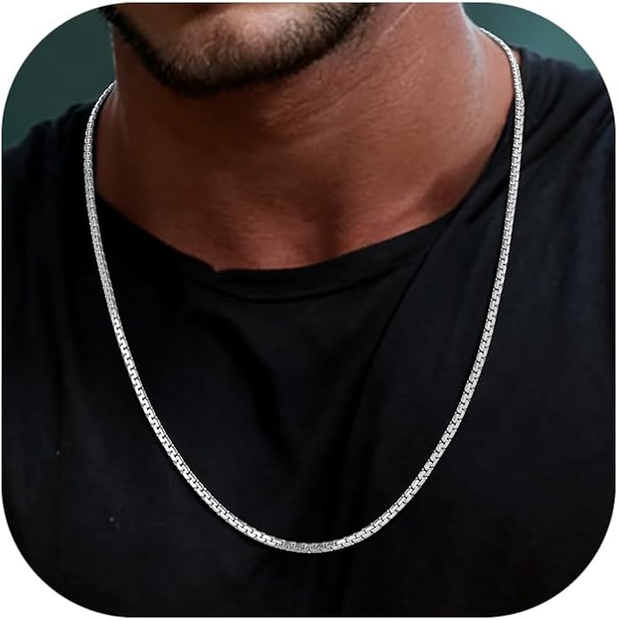 Richsteel Stainless Steel Mens Flat Link Chain Necklace, Black/Gold/Steel Chain for men, 2mm/4mm/6mm Width, No Tarnish & Hypoallergenic Hip Hop Jewelry, 18"-30" Length
