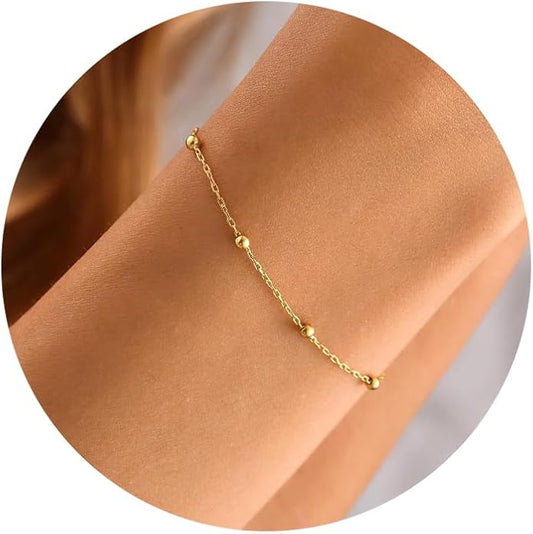 Moodear Stackable Bracelets for Men - Dainty 925 Sterling Silver/14K Gold Plated Cuff Snake Box Cuban Link Chain Bangle Bracelet Set Mens Jewelry