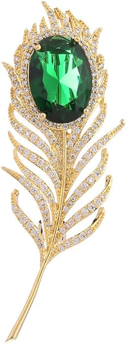 14K Gold Feather Brooch Pin with Moissanite Inlay - Elegant Coat and Suit Accessory for Women, Fashionable Business Attire Enhancement