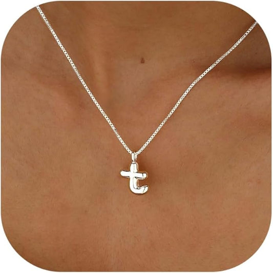 Bubble Gold Silver Letter Necklace Initial Necklaces for Women Trendy 14K Dainty Charm Pendant Name Necklace Personalized Jewelry Gift for Women Teen