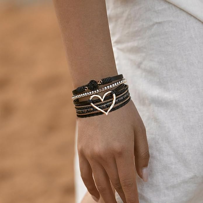 Aluinn Leather Wrap Bracelets For Women Boh Multi-Layer Elegance Bracelet Boho Bangle Western Cuff Bracelet Jewelry for Women