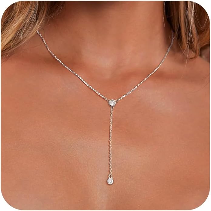 Lariat Gold Necklace for Women Trendy Dainty 14k Gold Plated/Silver Layered Chain Drop Necklaces Y-Shaped Necklace Jewelry for Women Gifts