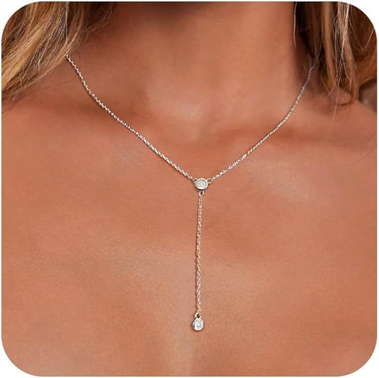 Lariat Gold Necklace for Women Trendy Dainty 14k Gold Plated/Silver Layered Chain Drop Necklaces Y-Shaped Necklace Jewelry for Women Gifts