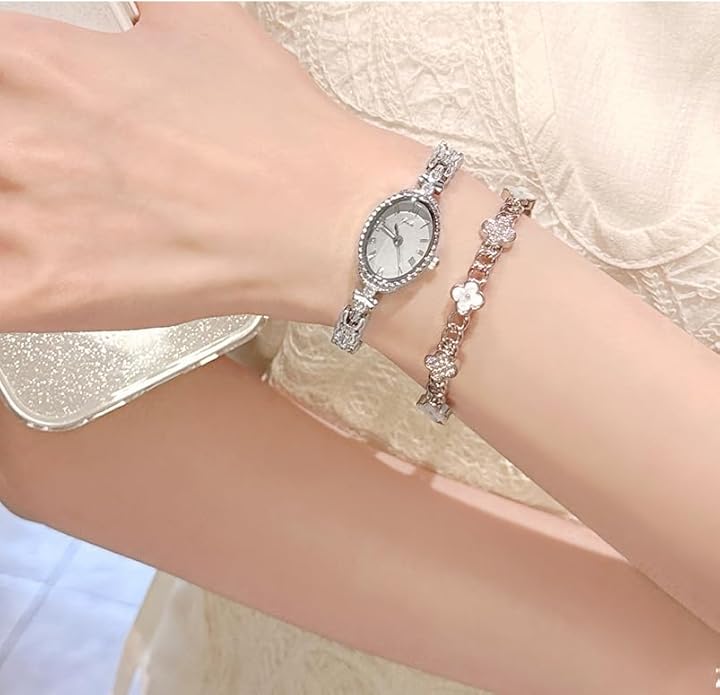 Women's Vintage Oval Watches Luxury Minimalism Bracelet Small Gold Tone Watch Ladies Analog Waterproof Watch Fashion Bangle Bracelet Dress Watch with Stainless Steel Band