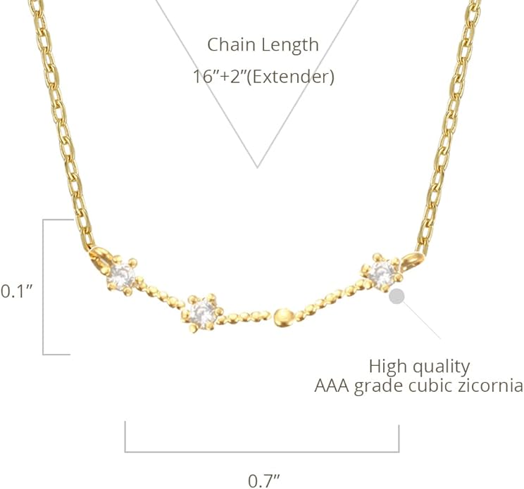 Zodiac 18K Gold Plated CZ Necklace With Message Card, Yellow Gold Color, Anchor Chain, Best Gift Necklace, Size 16 inch + 2 inch Extender, Pendant, Constellation, Gift Card