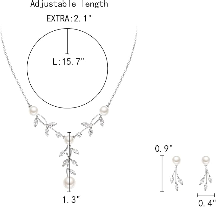 EleQueen Women's Simulated Pearl Wedding Jewelry Set, Cubic Zirconia Marquise Floral Bridal Necklace Earrings Bracelet Sets