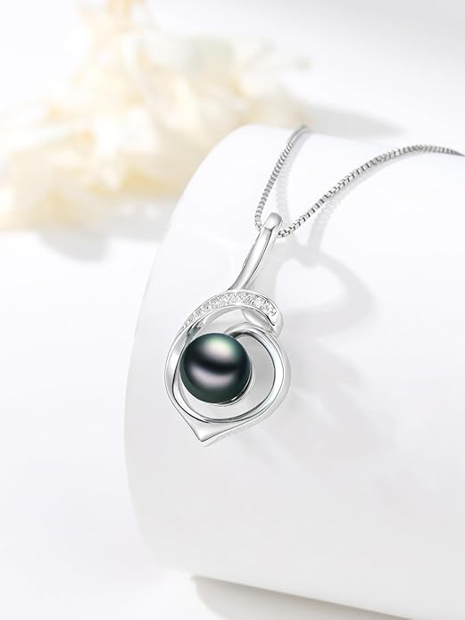 KANNSOAR Tahitian Black Pearl AAAA 18K Gold Plated Sterling Silver Pendant Necklace for Women Wife Mom Girlfriend Valentine Her Jewelry Gift for Anniversary Birthday Christmas