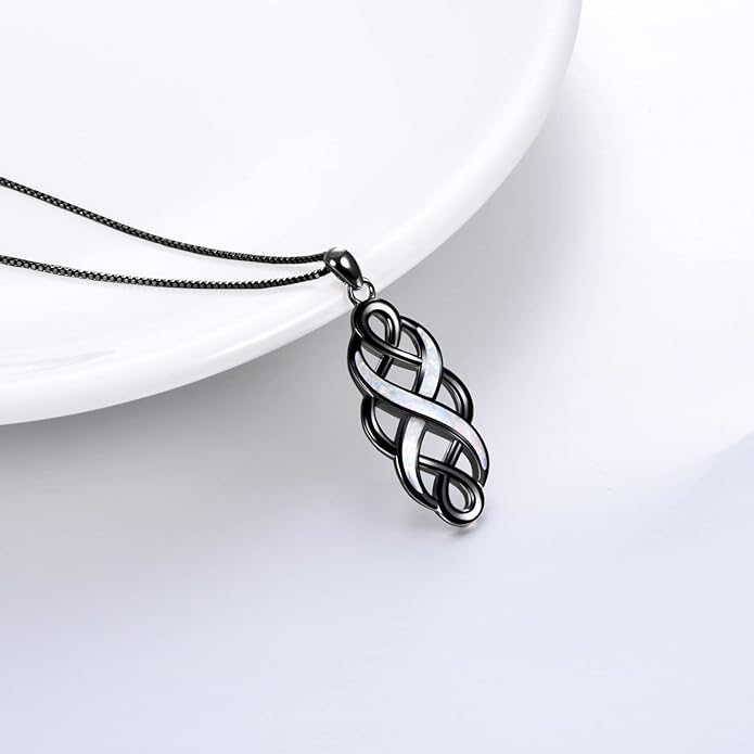 YFN Irish Celtic Knot Created Opal Pendant Necklace Sterling Silver Black Necklaces for Women Men 18"