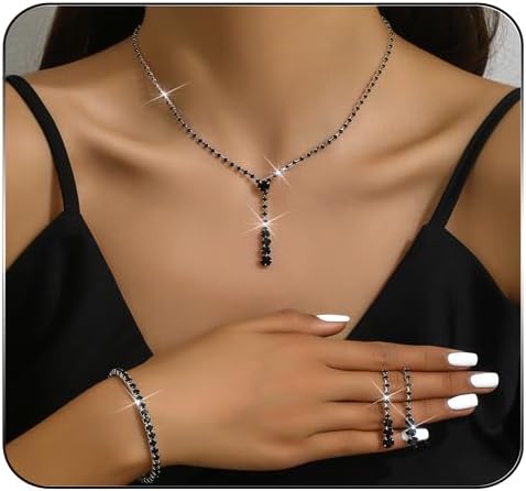 MIFYNN Rhinestone Wedding Set for Women Sparkle Crystal Earrings Necklace Bracelet Jewelry Set Wedding Party Prom Jewelry Set for Brides Bridesmaid