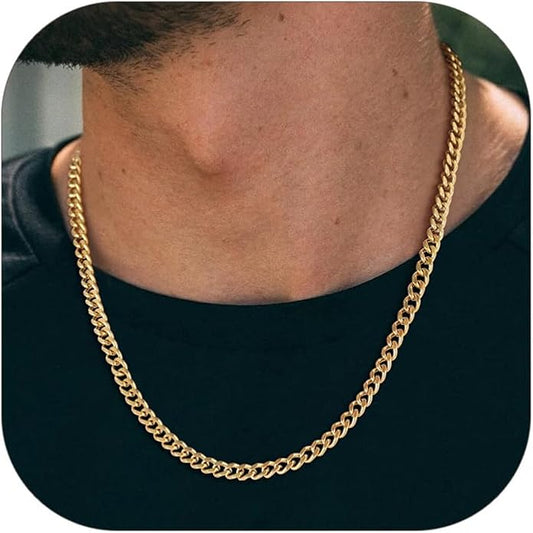 ChainsHouse Miami Cuban Link Chain Necklace for Men, 4.8mm/6mm/10mm/14mm Width, 14K Gold Plated/Stainless Steel/Black Mens Chunky Hip Hop Necklace Curb Chains, 14"-30" Length, Come Gift Box