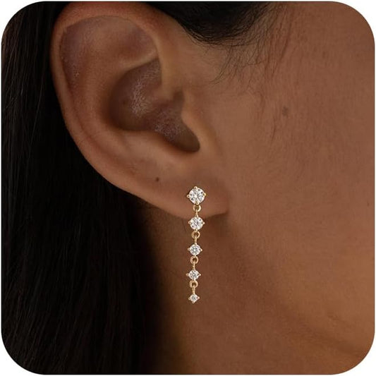 14K Gold Plated Butterfly Dangle Earrings for Women - Dainty, Trendy, Hypoallergenic CZ Drop Earrings - Simple Long Dangling Jewelry