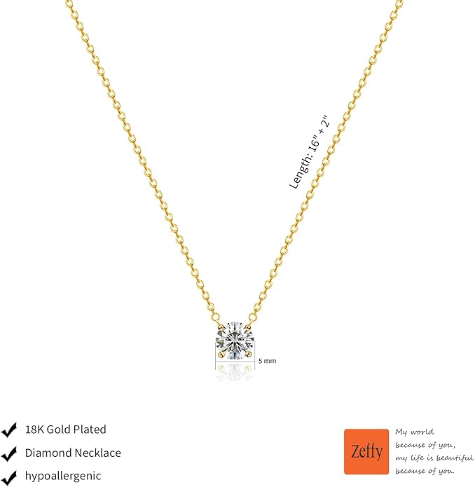 Zeffy Diamond Necklaces for Women, Dainty Gold Necklace 18k Gold Plated Layered Necklaces Simple Gold CZ Diamond Pendant Necklaces for Women Trendy Jewelry Gifts for Girls