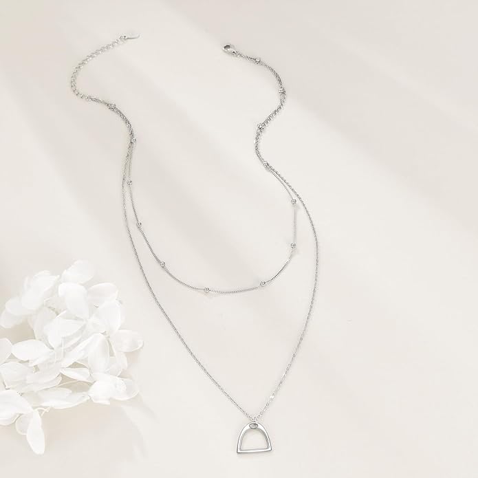 YFN Sterling Silver Double Horse Strirrup Lariat Necklace Gift For Women