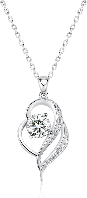 G&GEMSJEW Heart Necklaces for Women, 1-2 Carats Moissanite, 18K White Gold-Plated 925 Sterling Silver Round Brilliant Cut Moissanite Imitation Diamond Necklaces, Jewelry Gifts for Christmas Valentine's Day,Anniversary Present for Wife Women