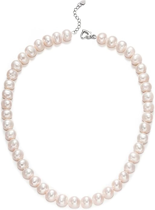 Freshwater Cultured Pearl Necklace, Real Pearl Necklace with Silver Chain and Clasp, Jewelry for Brides Wedding Gifts for Women Her Wife Sister