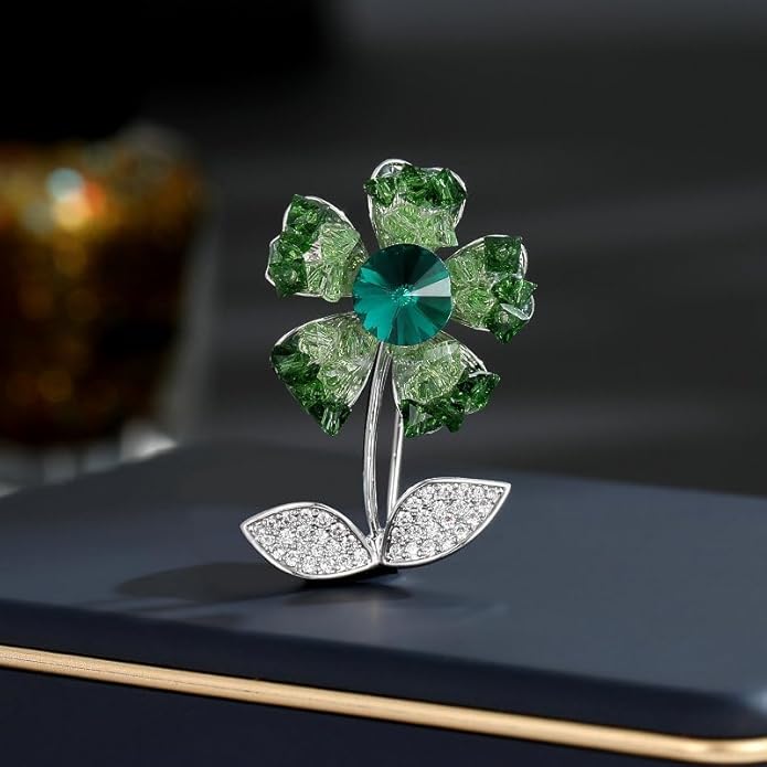 14K Gold Purple/Blue/White Flower Brooch for Women, Small Suit Outerwear Decoration, Crystal Gemstone Brooch for Her